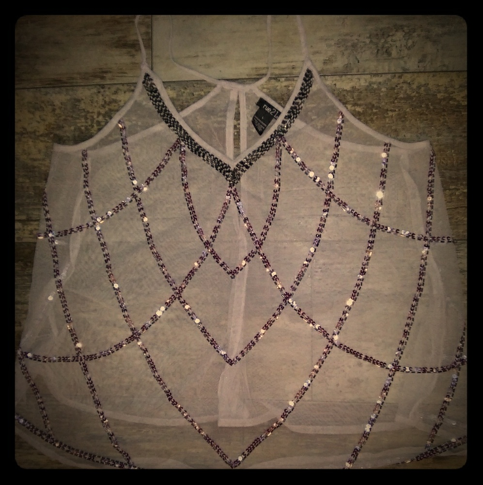 Sheer beaded tank top